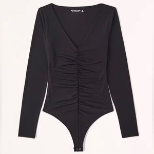Long-Sleeve Ruched V-Neck Bodysuit